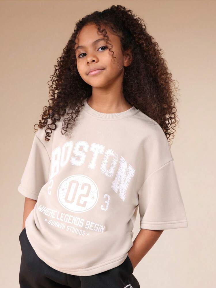Oversized T-Shirt mit Rundhalsausschnitt und Boston-Print