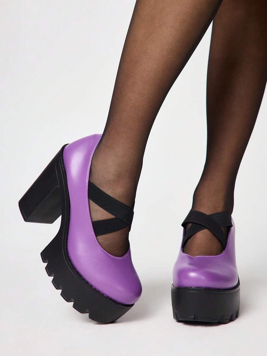 ROMWE Kawaii Tacones para mujer Y2K para uso diario - Cruz Púrpura - Ver 1
