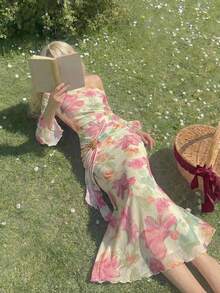 SHEIN MOD Đầm nữ tay bồng lệch vai, nơ và khóa kim loại, trang phục Valentine cho nữ, lễ hội, tiệc cocktail, đi vườn, nghỉ mát, đi biển, mặc hàng ngày, tiệc trà chiều, đầm dạ hội, đầm dự tiệc, đầm sinh nhật. - Nhiều màu - Xem 1