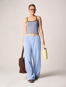 MISSGUIDED Casual Light Drawstring Wide Leg Joggers With Button Front Detail - Blue - View 5