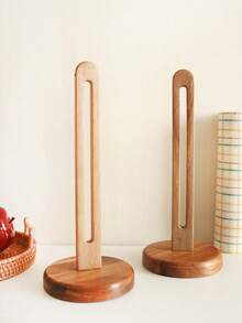 1 PC Solid Wood No Drill Paper Towel Holder Rack Multi Functional Storage Organizer For Kitchen Cling Film Plastic Bag Dispenser Space Saving Wall Mounted Home Organization Natural Color Farmhouse Decor Kitchen Essentials Storage Solution - Multicolor - View 6