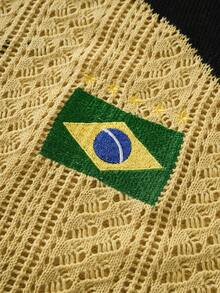 ROMWE MEN Prep Men's Brazil Flag Embroidered Knit Jersey - Yellow - View 6