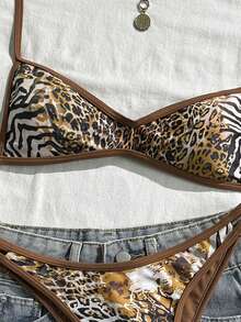 Swim Vcay Random Print Wireless Adjustable Strap Top And Swim Shorts Women Summer Beach Holiday Bikini Set - Multicolor - View 3