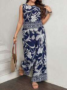 SHEIN LUNE Conjunto informal de top y pantalones de talla grande - Azul Marino - Ver 5
