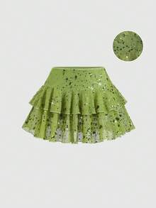 Sweetra Romantic French Style Low Waist Layered Beaded Fabric Fashionable Pants Design Slim Fit Fresh Green Skirt For Women, Summer - Green - View 5