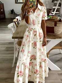 SHEIN Franclia 这款女士翻领收腰印花长裙，适合优雅女士通勤、办公、旅行和日常穿着。它也是冬季连衣裙、圣诞连衣裙、新年连衣裙、派对连衣裙、沙滩连衣裙、毕业礼服、优雅连衣裙、碎花连衣裙、夏季连衣裙、正式连衣裙和度假连衣裙的理想之选。 - 彩色 - 查看 1