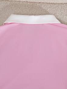 SHEIN Sparklyn 少女撞色长袖T恤和裤子套装 - 粉色 - 查看 10