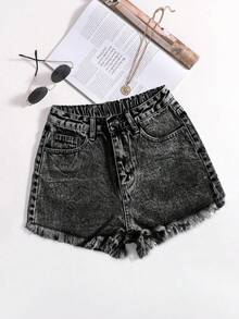 Rivivi Plus Size Women Summer Casual Fashion Street Chic Daily Commute Versatile Washed Non-Stretch Frayed Hem Denim Shorts Short Jeans For Women - Dark Grey - View 1