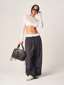 MISSGUIDED Double Layered Long Sleeve Lace Crop Top With Ruched Bust Panel And Sheer Overlay Detail For Layering - White - View 3