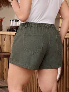 EMERY ROSE Plus Size Women Casual Comfortable Green Non-Stretch Denim Shorts - Green - View 2