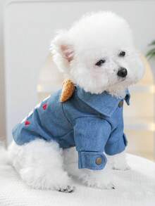 PETSIN 1pc Cat/Dog Universal Clothes, With A Three-Dimensional Bear Ear Design Blue Jacket, Suitable For Small Dogs To Wear In Spring And Autumn Weather - Blue - View 6