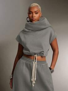 Denimoi Áo nỉ cổ cao có mũ, đa năng, chất liệu vải bông mềm mại, kiểu dáng thời trang đường phố. - Xám - Xem 3