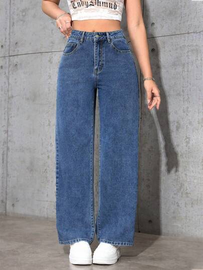 Jeanoix Women's Casual Everyday Slant Pocket Loose Straight Leg Jeans