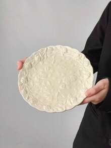 1 chiếc khay gốm sứ kiểu Pháp lãng mạn chạm nổi hình hoa hồng 3D, đĩa tráng miệng/bánh tinh tế dùng cho tiệc trà chiều, quà tặng Giáng sinh. - trắng - Xem 6