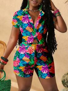 Slaydiva 新款休闲度假宽松女式纹理面料纽扣衬衫和打结短裤休闲夏季套装 - 彩色 - 查看 3