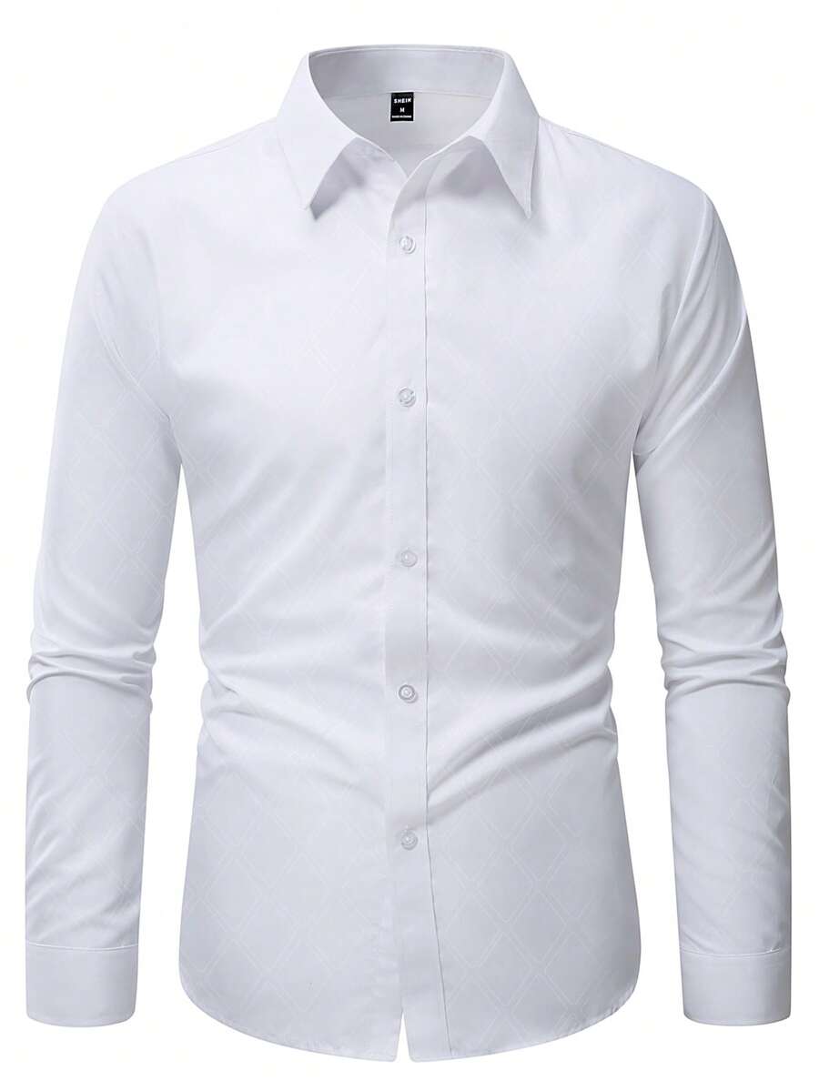 Manfinity Mode Men's Solid Color Long Sleeve Shirt, Fall - White - View 1