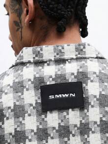 SUMWON Men's Long Sleeve Crop Fit Houndstooth Overshirt Button Front Collared Classic Pattern Statement Piece Casual Formal Outerwear Fall Winter - Light Grey - View 6