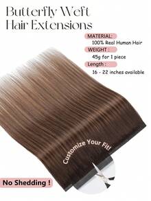 9AM HAIR 蝴蝶结发片，真人发，无胶 OVO PU 孔，手工编织，隐形 DIY 双层发片，直发，1 片装，16 英寸 - S2/2/6 - 查看 4