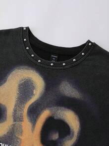 ROMWE MEN Street Life Men's Rivet Decor Blurred Portrait Print Loose Fit Tank Top - Black - View 2