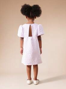SUMWON Girls Puff Sleeve Textured Mini Dress With Cut Out Back Detail Spring Summer Party Occasion Wear Kids Fashion For Casual And Vacation - Purple - View 2