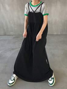 FRIFUL Women's Sleeveless A-Line Dress With Multiple Straps, Solid Color Summer Sundress - Black - View 2