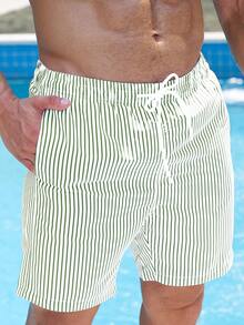 Zalmeno Men's Summer Vacation Striped Drawstring Waist Beach Shorts - Multicolor - View 3