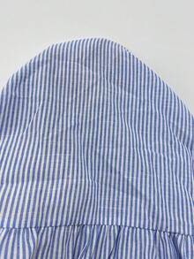 Pariaura 优雅荷叶边条纹吊带连衣裙，女士荷叶边露背系带时尚连衣裙，蓝白条纹女士办公通勤连衣裙，适合春秋季节，优雅连衣裙，商务休闲夏季 - 藍白色 - 查看 8