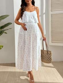 SHEIN Simple Print Sleeveless Nursing Dress - White - View 4