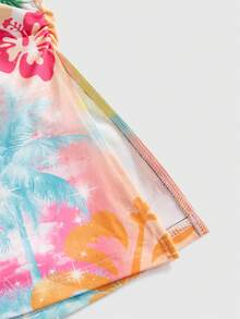 ROMWE Avant Top corto tipo tubo con estampado floral y diseño de abertura en el bajo, estilo de vacaciones en la isla - Multicolor - Ver 3