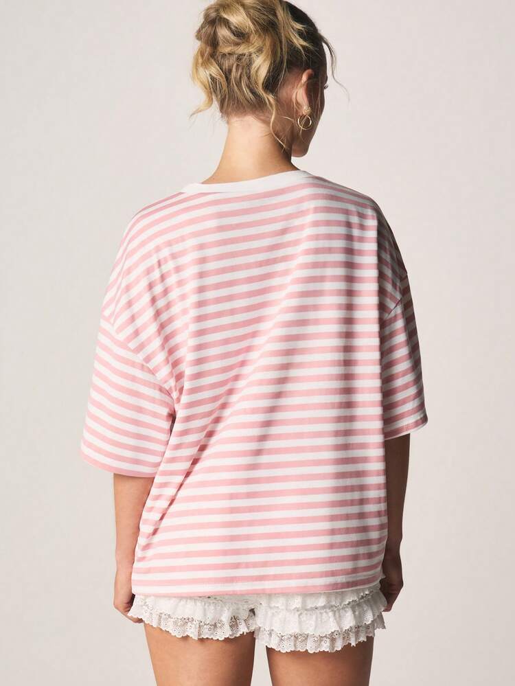 MISSGUIDED Oversized Striped Graphic Print T-Shirt With Text