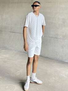 Ngobest Haus Ngobest Haus Ensemble t-shirt ample et short en jacquard de couleur unie d'été pour hommes, tenue confortable - Blanc - Voir 6