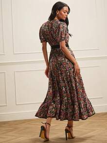 Lilora Đầm midi tay ngắn xếp ly họa tiết hoa nhí thanh lịch dành cho nữ - Nhiều màu - Xem 2