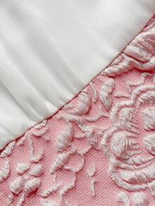 Sweetra Slimming Waist Jacquard Square Neck Short Sleeve Pink Dress - Pink - View 7