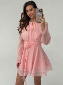 RiviMae Women's Layered Hem Cute Puff Skirt, Suitable For Dates, Parties, Romantic Occasions - Pink - View 3