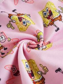 SpongeBob SquarePants | SHEIN Conjunto de 2 piezas de top de tirantes y shorts tipo bóxer con gráficos de dibujos animados lindos para niña - Amarillo - Ver 3