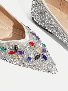 CUCCOO TILAWA Spring And Autumn 2026 Women's New Luxury Shining Rhinestone Decorated Flats, Elegant Pointed Ballet Flats, Comfortable Versatile Shiny Fashion Outdoor Flats, Suitable For Parties, Weddings And Banquets, Valentine's Day Gifts - Silver 2 - View 6