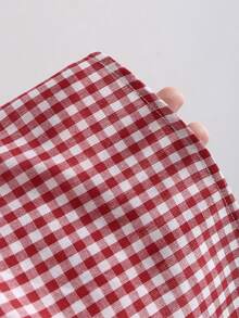 Sweetra 女士时尚甜美格子无袖船领性感露背撞色蝴蝶结腰带A字休闲连衣裙，春夏款 - 紅色 - 查看 4