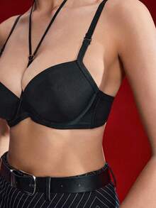 EmpressEnvy Women's Solid Color Hollow Out Design Comfortable Bra - Black - View 7