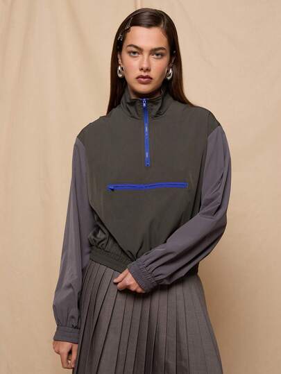 COUREZ Lightweight Colourblock Overhead Track Jacket /Y2K Spring Clothes For Women Street Streetwear Going Out Outfits Casual Sporty Summer Jackets Harrington Sport Jacket Colour Block Jacket