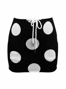 SHEIN EZwear 女士黑白撞色波尔卡圆点吊带上衣和荷叶边下摆短裙 2 件套 - 彩色 - 查看 3