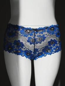 Seduluxe Plus Size Women Sexy Romantic Floral Lace Sheer Panties - Blue - View 6