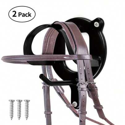 4个装马笼头架支架笼头挂钩马具收纳笼头挂架金属支架带管子和螺丝，适用于马厩用品（黑色）