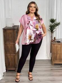 SHEIN CURVE+ 大码印花短袖衬衫 - 彩色 - 查看 6