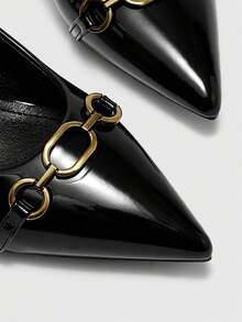 CUCCOO BIZCHIC Women's High-Heeled Shoes, Black Patent Leather Pointed High Heels, Metal Buckle Stiletto Shoes, Elegant Banquet Daily Commuter Versatile Women's Shoes - Black - View 5