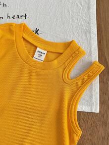 Emery Rose Kids Emery Rose Kids Conjunto de top sin espalda de cuello redondo de unicolor y minifalda con volantes con estampado de girasol para niña - Amarillo - Ver 5