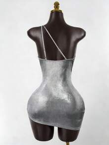 SaltGleam SaltGleam Women's Summer Fashion Round Ring Detail Pleated Bodycon Mini Dress - Silver - View 2