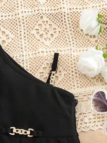 SHEIN Babygirl Cute Street Style Black Plaid Mesh Patchwork Romper - Black - View 5