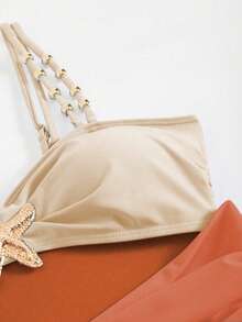 Swim Oasis Plus Size One-Piece Swimsuit, 2pcs Set, Multicolor Metal Starfish Decor, Minimalist Design, Women Summer Beach Vacation Outfit - Orange - View 5