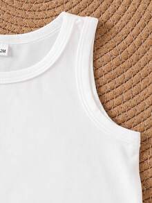 SHEIN Bộ 4 áo thun dệt kim không tay cổ tròn, thích hợp mặc ngoài khi đi chơi, mặc thường ngày, đi du lịch, phù hợp cho bé trai từ 6 tháng đến 3 tuổi. - trắng - Xem 4