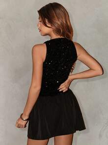 Sirith Women's Fashionable Sexy Sequin Patchwork Backless Dress - Black - View 2